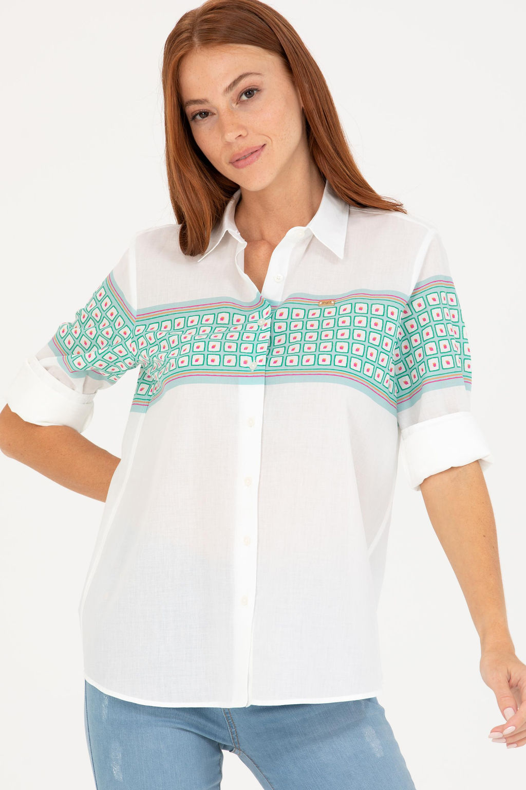 Женская рубашка цвета морской волны с длинным рукавом - U.s. polo assn фото 2