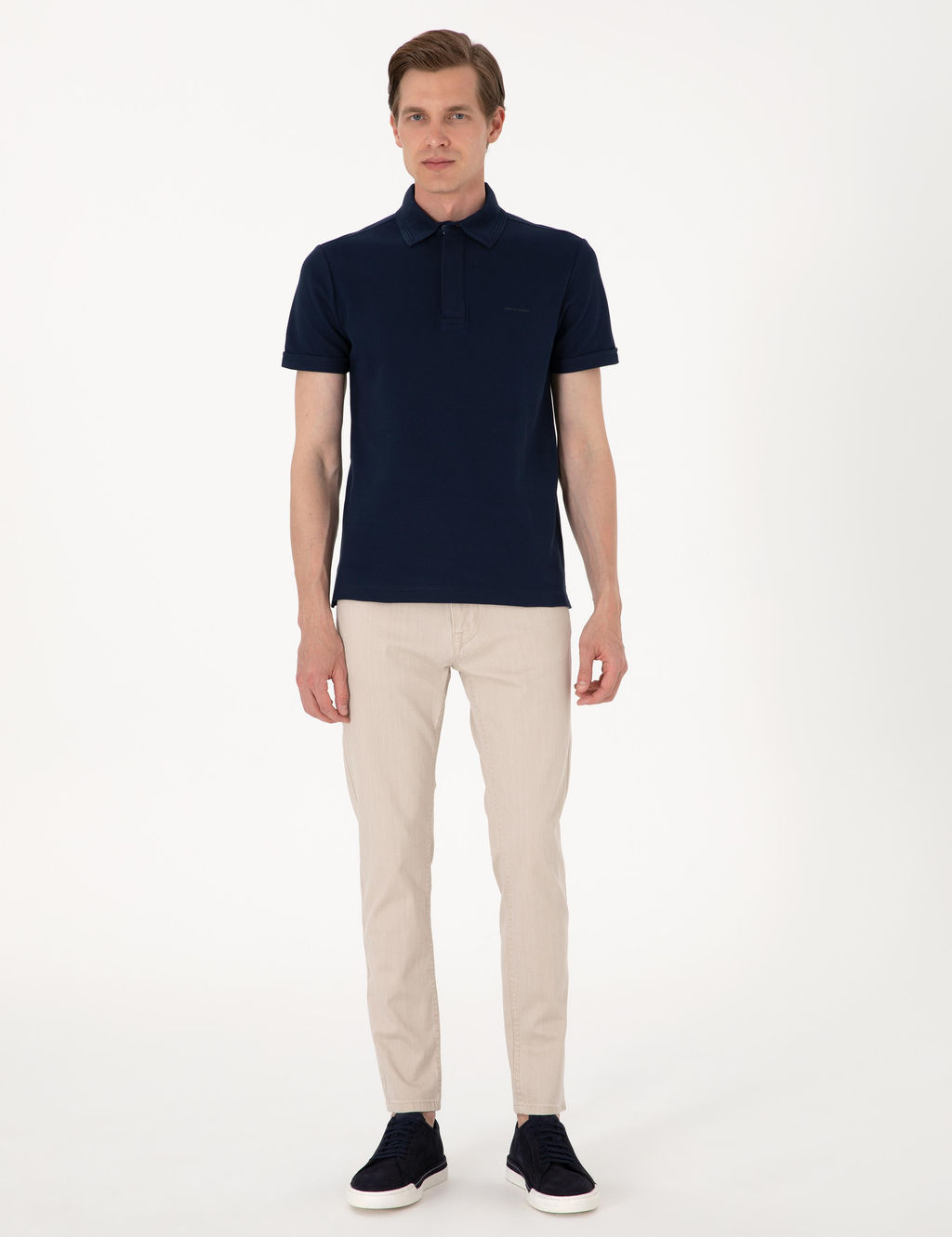 Lacivert Slim Fit %100 Pamuk K_vr_lmaz Amerikan Pike Polo Yaka Basic Ti__rt - Pierre cardin фото 11