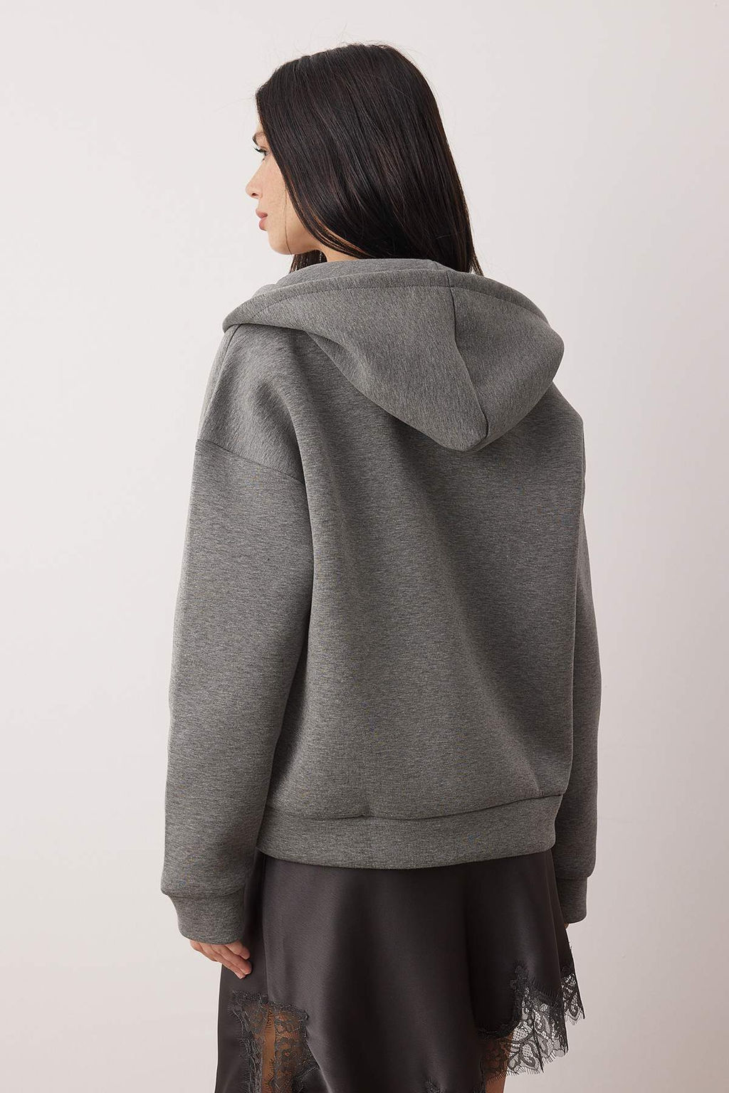 Wardrobe Essentials  Antrasit Melanj Oversize Kapusonlu Orme Sweatshirt |TWOAW26SW00018