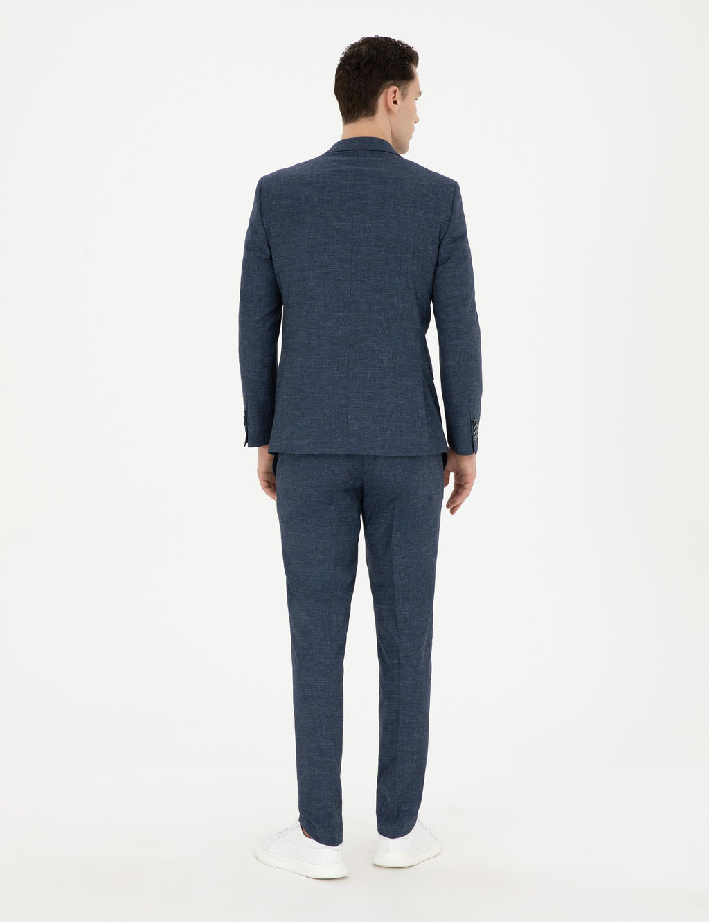Lacivert Ex. Slim Fit Y_n Keten Kar___ml_ Tak_m Elbise