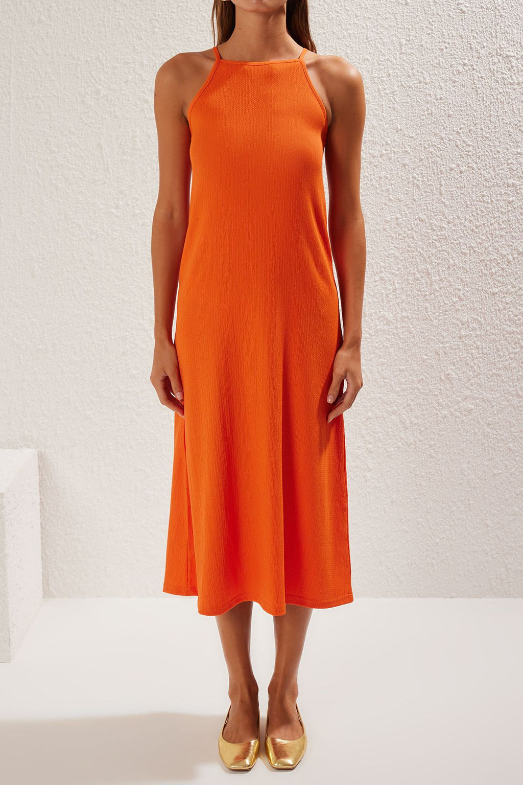 TRENDYOLMILLA Siyah Midi Halter Yaka Bodycone/Vucuda Oturan Orme Elbise TWOSS25EL00160  фото 7