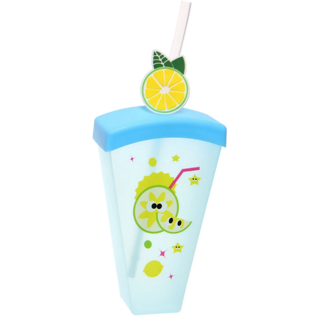 Цена за 2 шт. Стакан пластиковый 600мл "Свежесть лета" с трубочкой, цвета микс