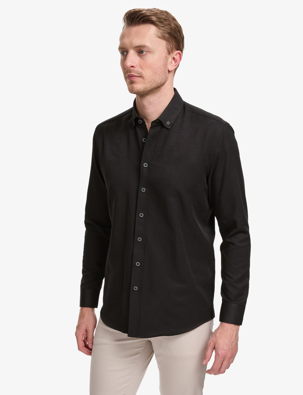 Siyah Oxford Slim Fit Kolay _t_lenebilir G_mlek