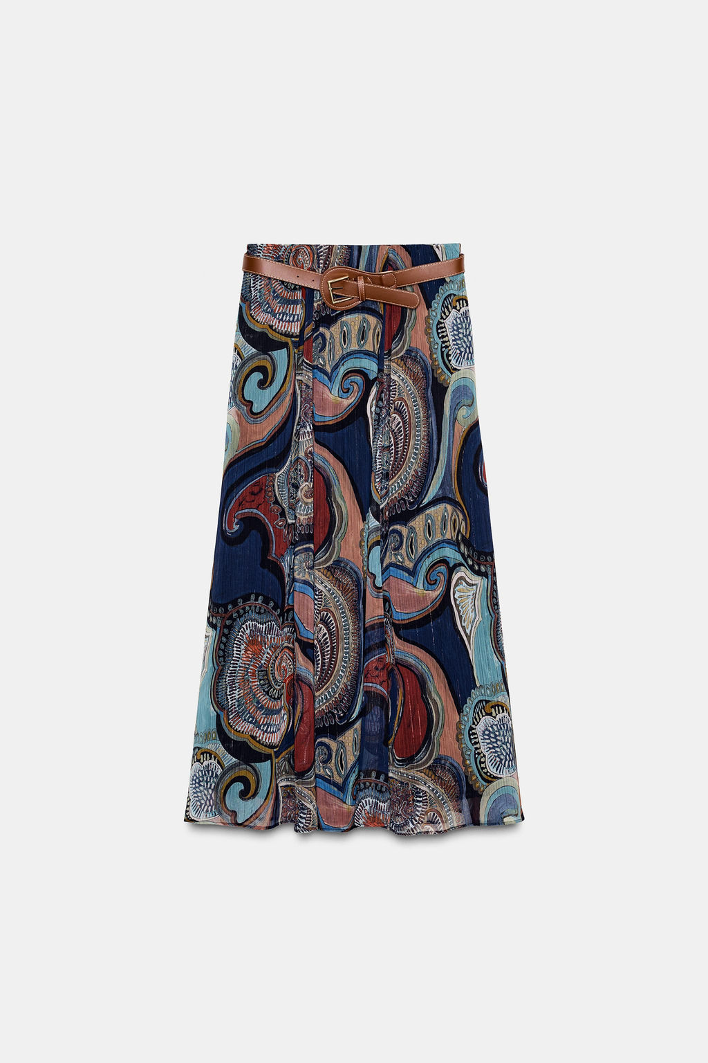 PRINTED MIDI SKIRT WITH METALLIC THREAD AND BELT - Zara фото 6
