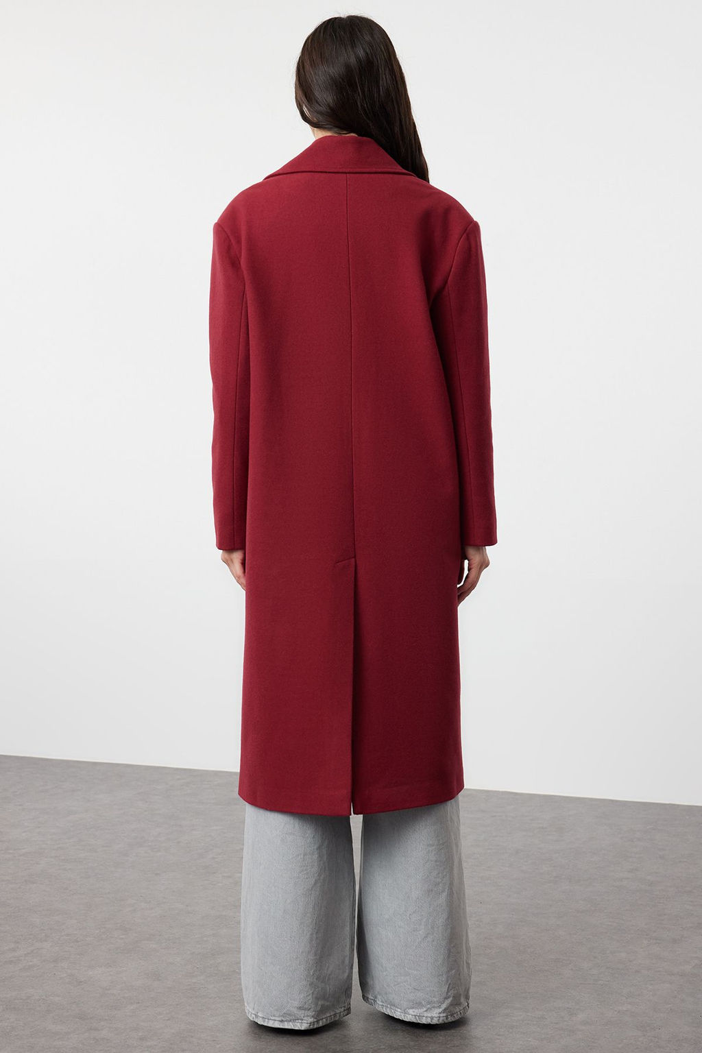 Bordo Asimetrik Kapamal? Yumusak Dokulu Oversize Kaban TWOAW25KB00009 - Trendyolmilla фото 9