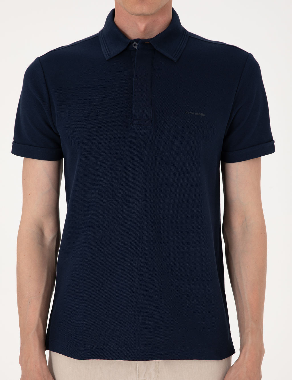 Lacivert Slim Fit %100 Pamuk K_vr_lmaz Amerikan Pike Polo Yaka Basic Ti__rt