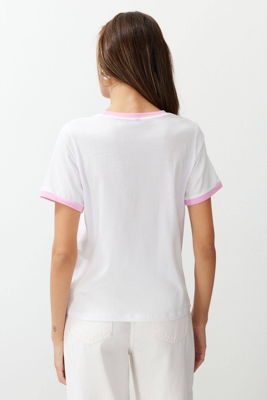 TRENDYOLMILLA Ekru %100 Pamuk Slogan Bask?l? Kontrast Biye Detayl? Orme T-Shirt TWOSS24TS00105 фото 6