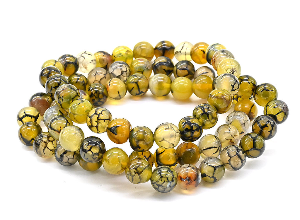Браслет шарик 8мм из агата вены дракона цвет желтый