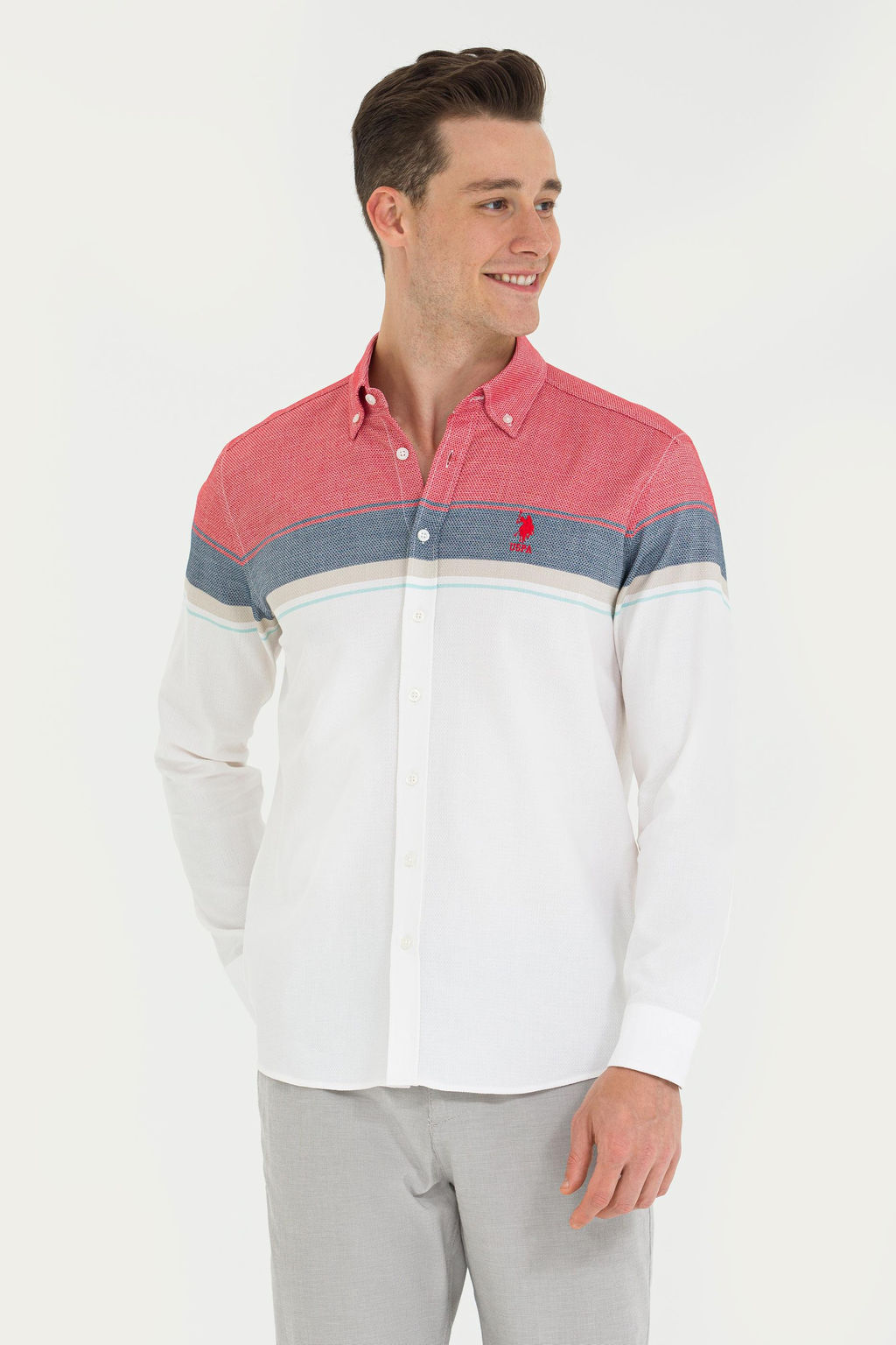 U. S. Polo Assn / Мужская белая рубашка с длинным рукавом - U.s. polo assn фото 15