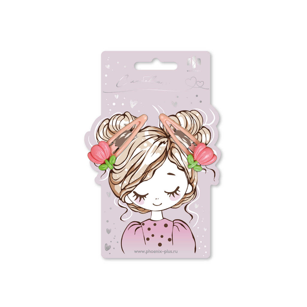 Набор заколок для волос клик-клак, глянцевые, арт. 71734 / 10 ЦВЕТОЧКИ (в наборе: 2шт., 5,3 см, черный металл, полиэфирная смола, цвет: коралловый, подложка из мелованного картона + ПЭТ-пакет с европодвесом)