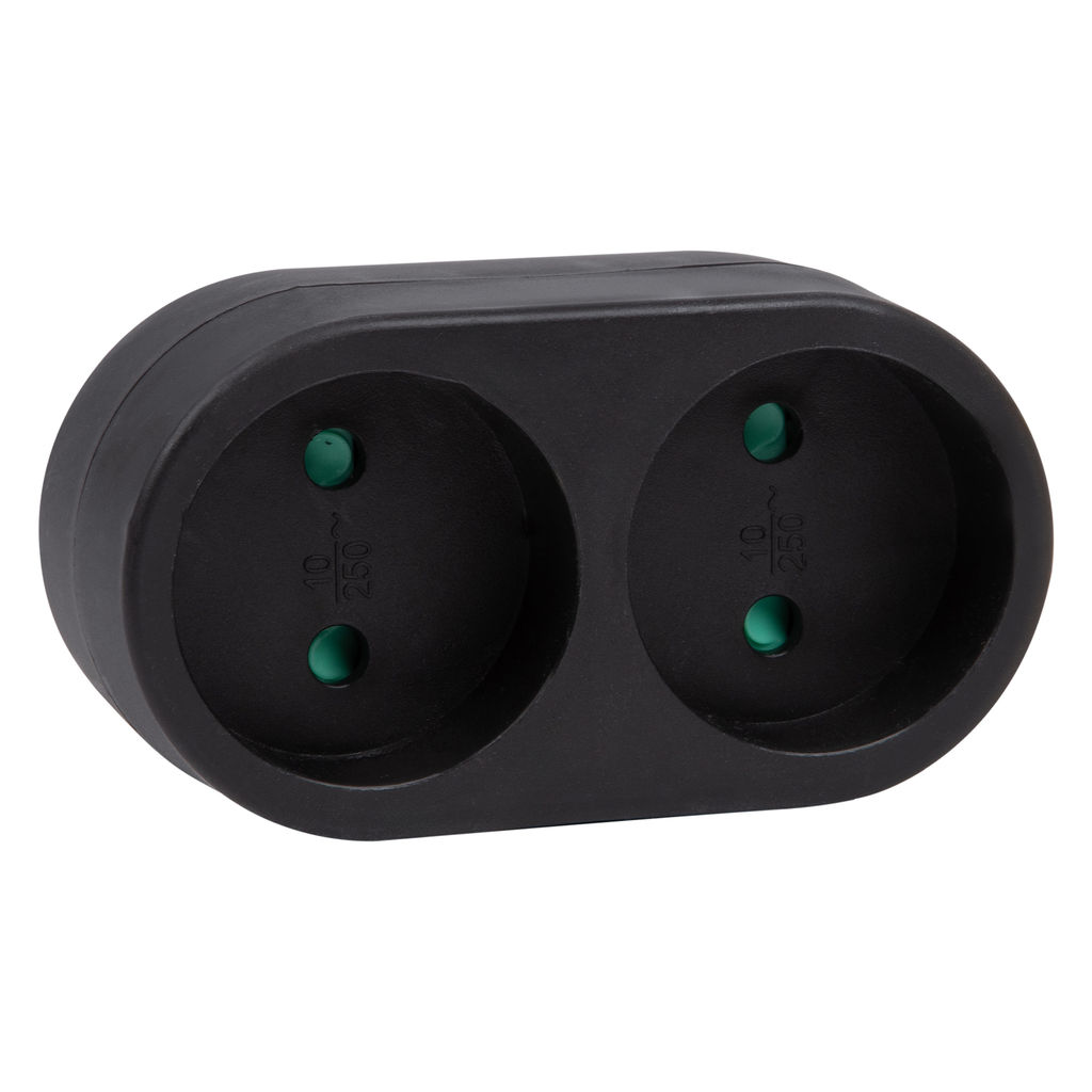 S-ES2-16O BLACK Разветвитель сетевой, б/з. 2 гнезда. 16А, 3500Вт. Черный. ТМ Uniel