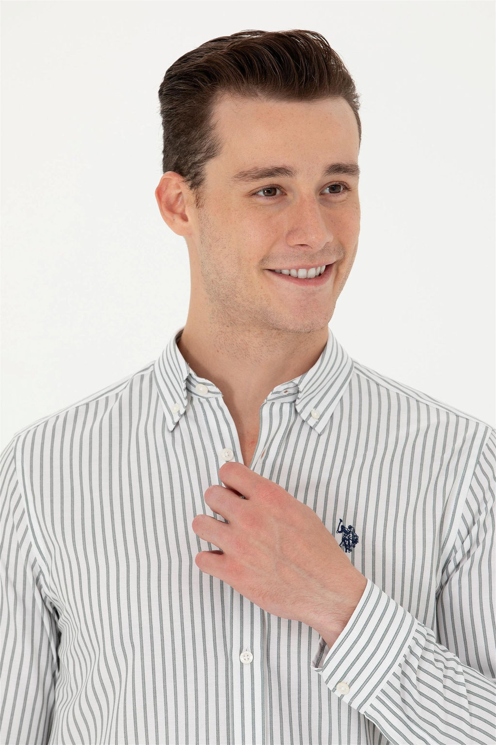 U. S. Polo Assn Мужская белая рубашка в полоску цвета экрю - U.s. polo assn фото 2