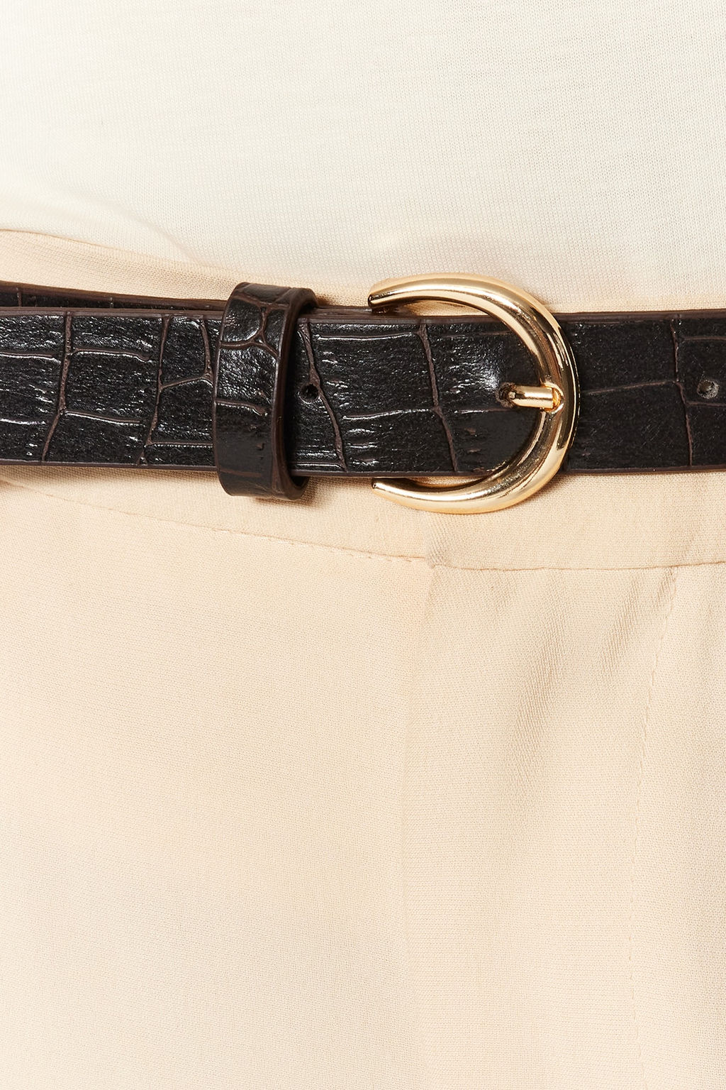 Trendyolmilla Siyah-Kahverengi 2li Paket Croco ve Duz Deri Gorunumlu Kad?n Kemer TWOAW24KE00029 фото 2