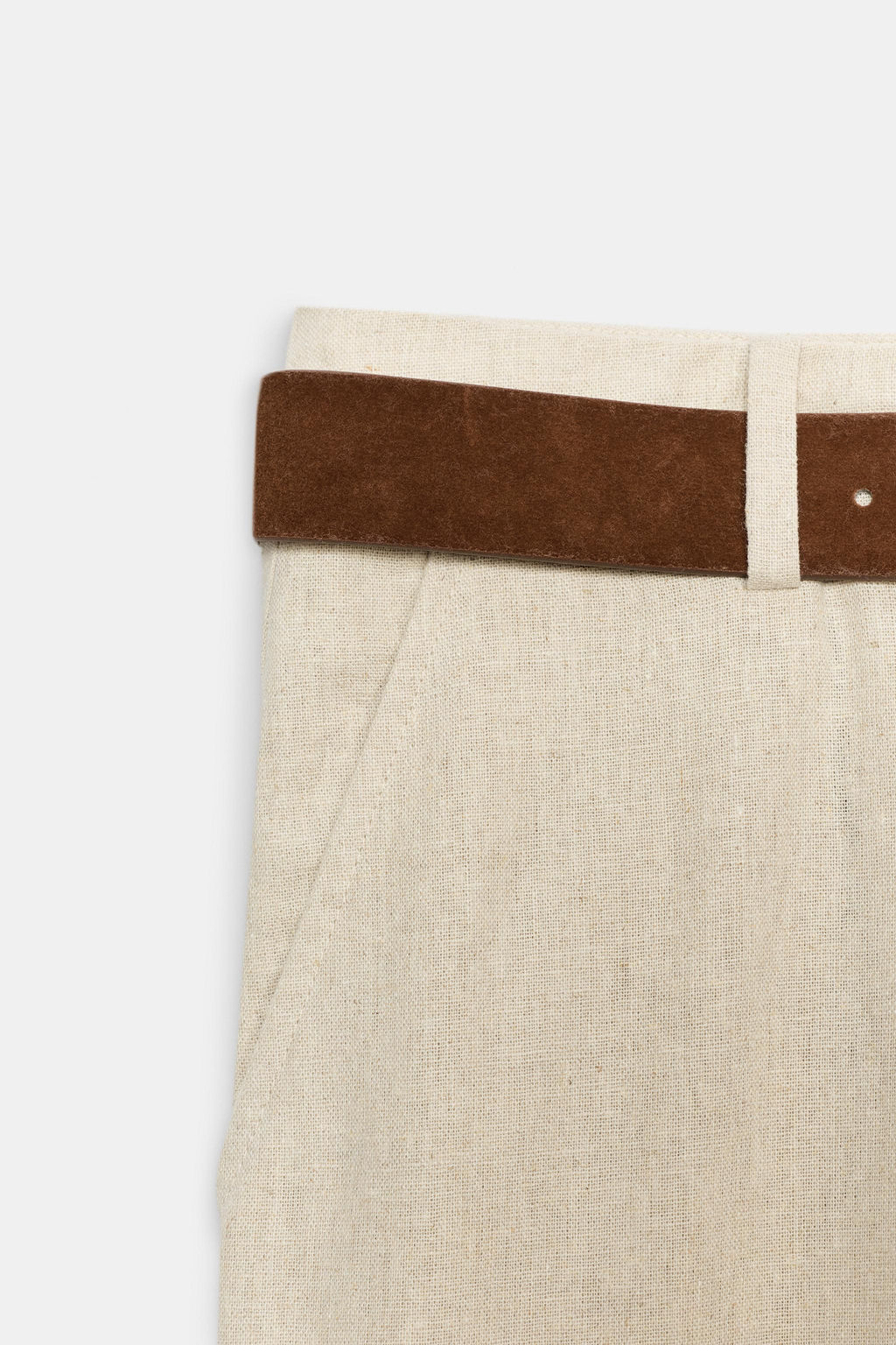 PANTAL?N CULOTTE CON LINO CINTUR?N / Beige claro