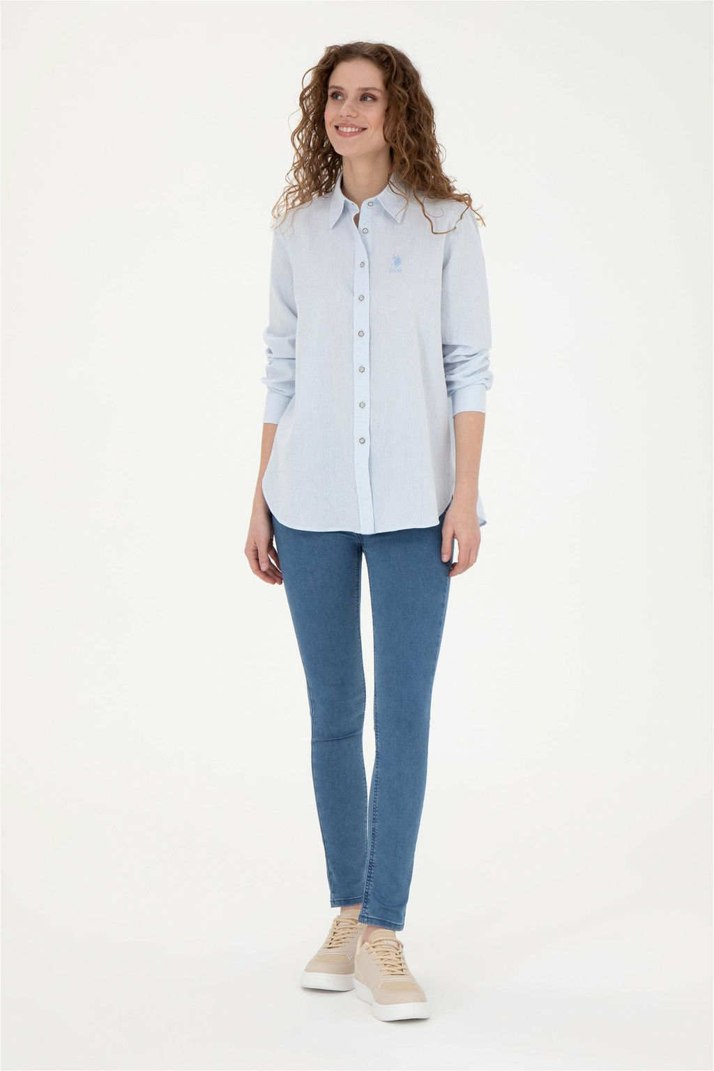 Женская голубая рубашка с длинным рукавом - U.s. polo assn фото 4