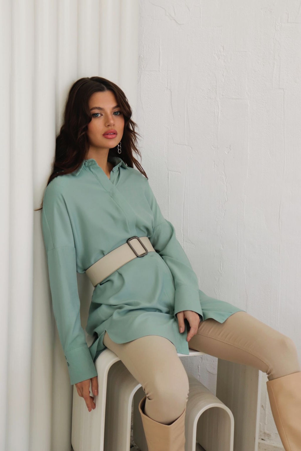 Базовая удлинённая рубашка свободного силуэта - Martichelli фото 53