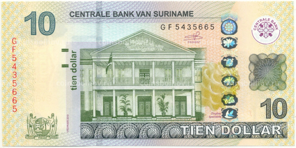 10 долларов 2019 года Суринам
