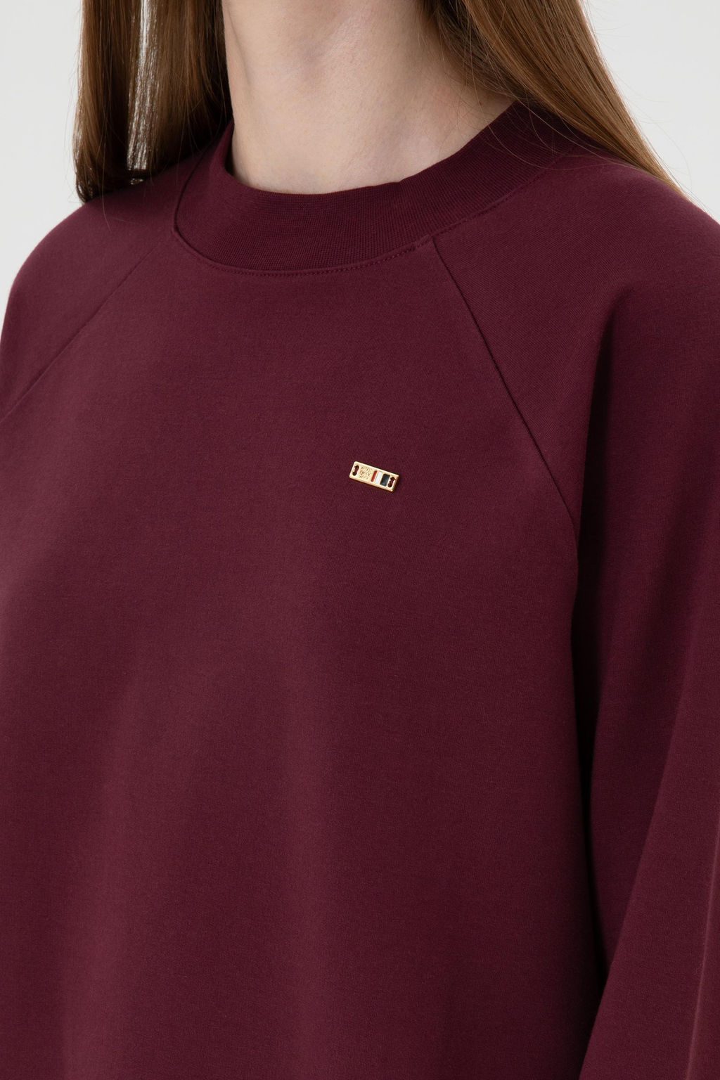 Kad_n Bordo Regular Bisiklet Yaka Basic Sweatsh_rt