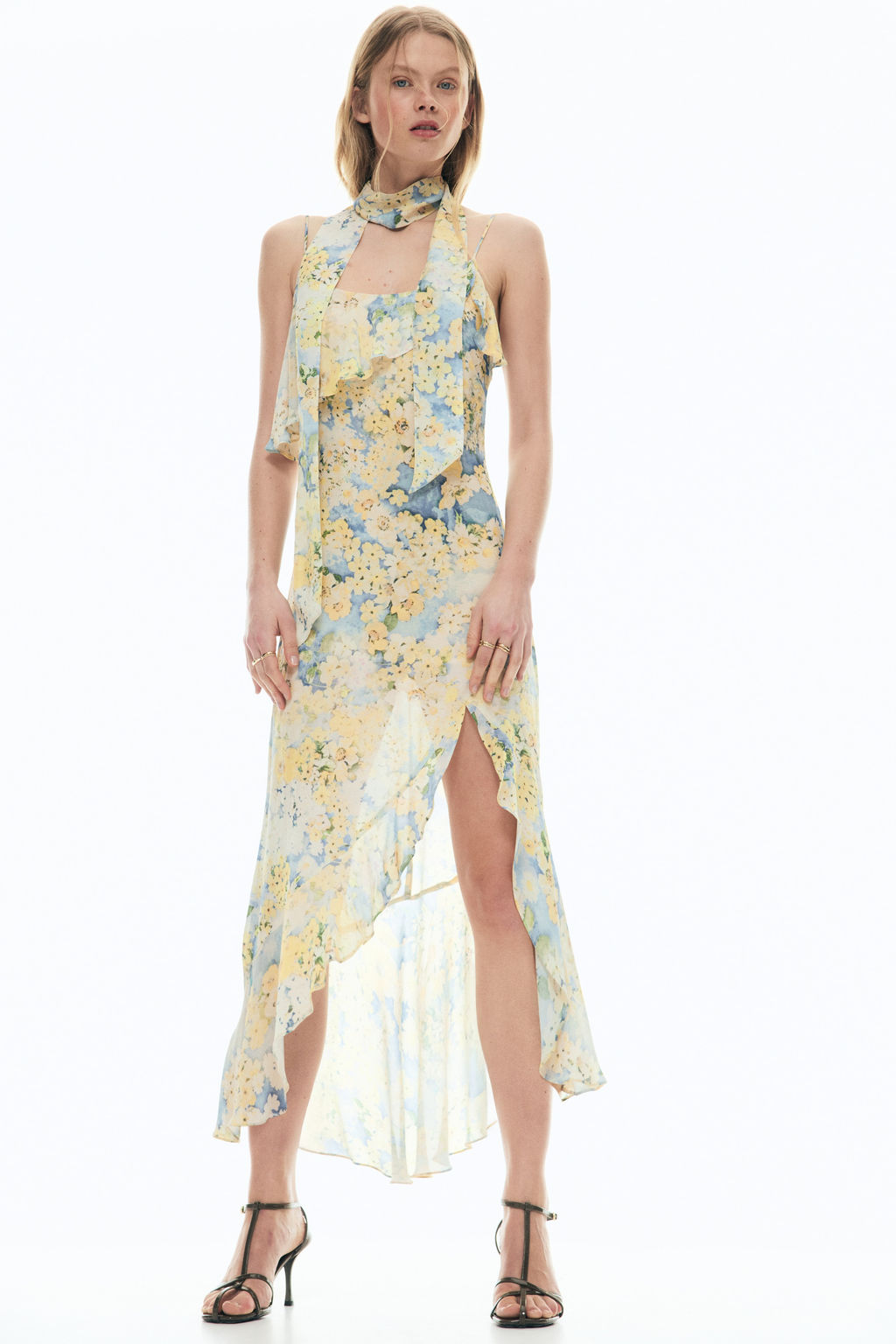 Vestido de gasa con volantes y fular - H&m фото 2