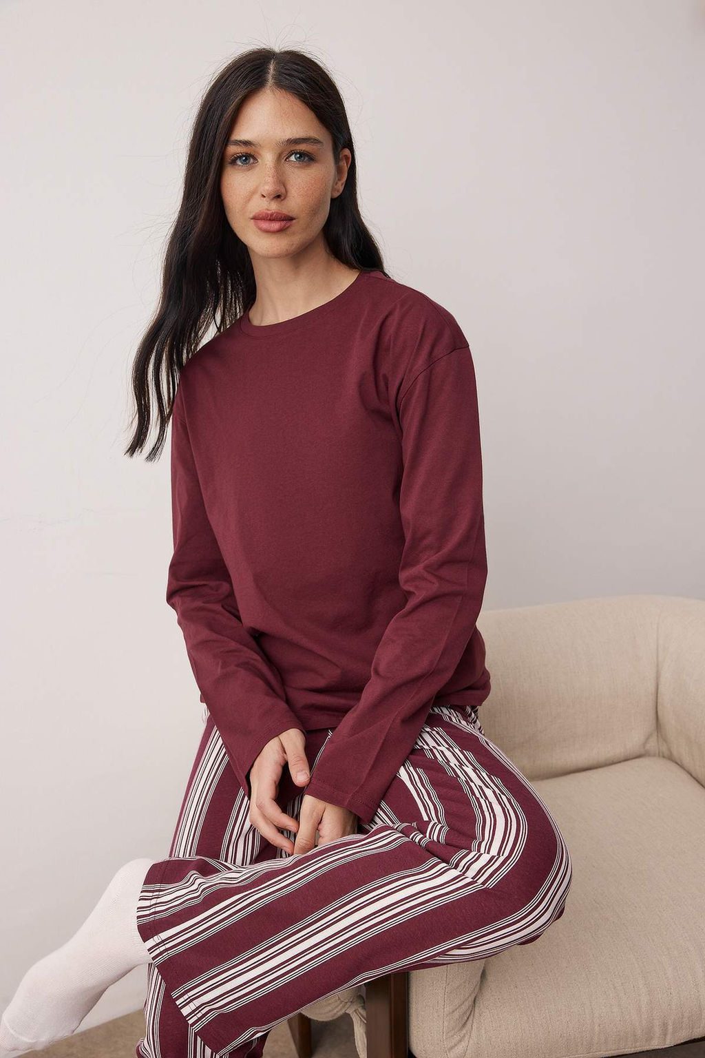 Trendyolmilla Antrasit %100 Pamuklu Cizgili Orme Pijama Tak?m? THMAW25PT00188  фото 11