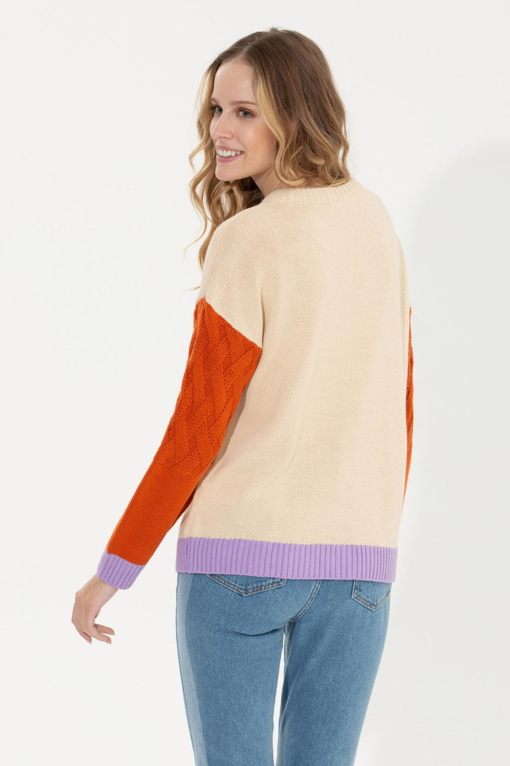 U. S. Polo Assn Женский кремовый меланжевый свитер с круглым вырезом - U.s. polo assn фото 5