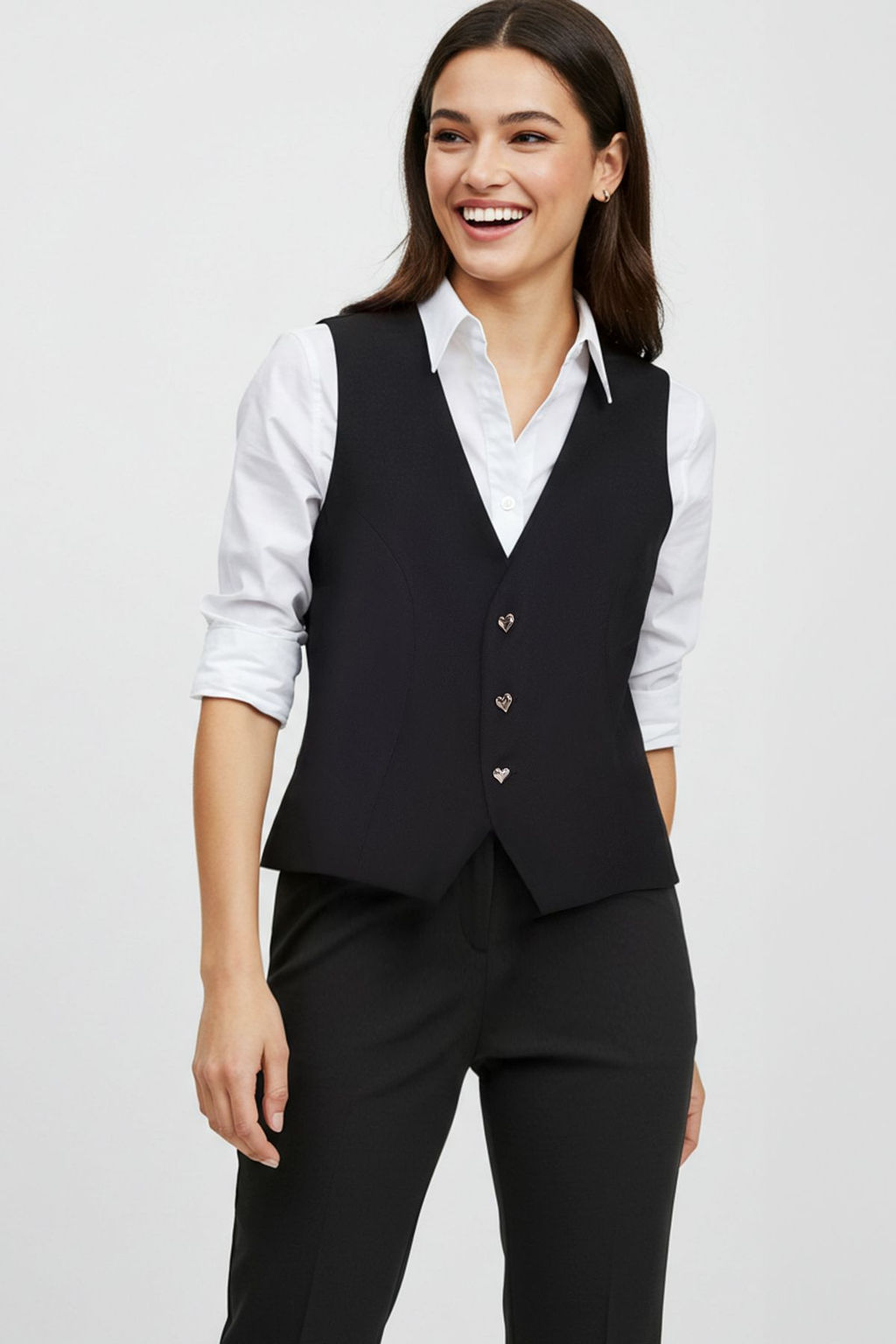 Siyah Fitted Crop Kalpli Dugmeli Dokuma Yelek TWOSS25YE00015