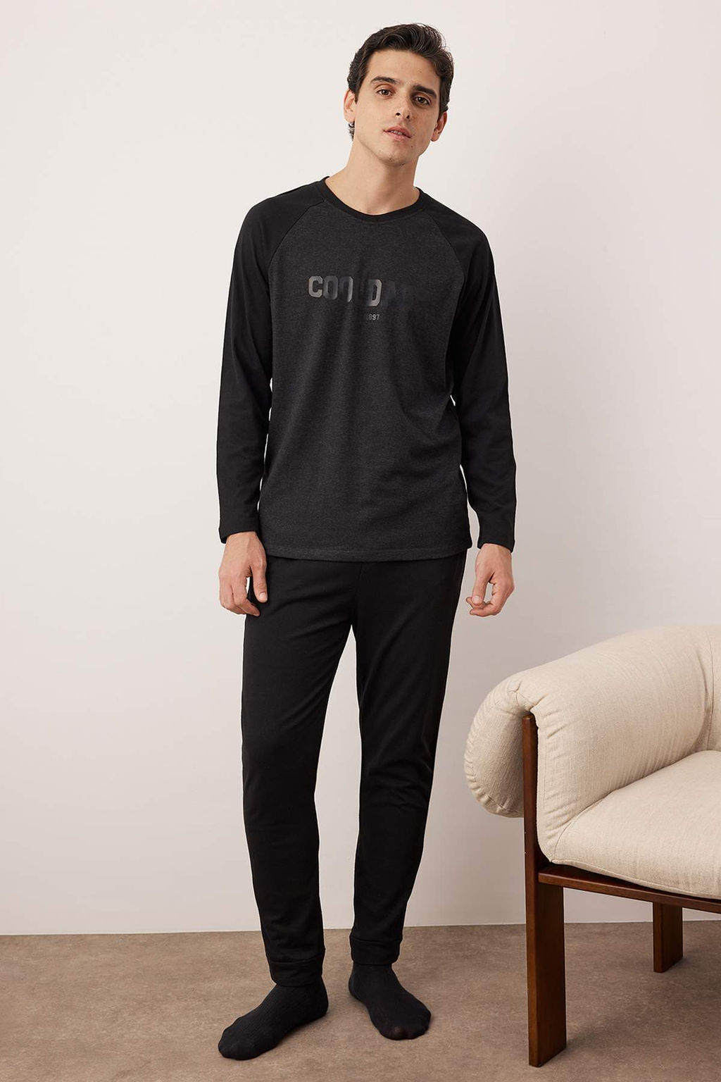 TRENDYOL MAN Siyah-Antrasit Regular Fit Bask?l? Reglan Kol Orme Pijama Tak?m? TMNAW23PT00032 - Trendyolmilla фото 20