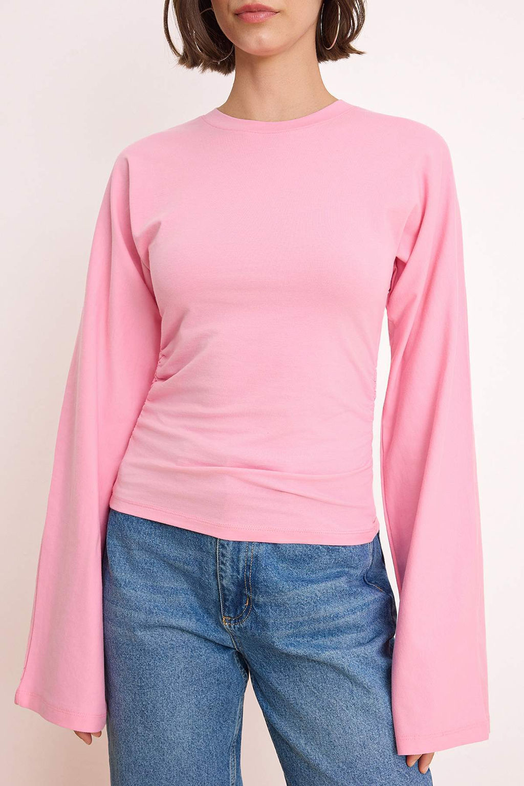 Pembe Ispanyol Kol Buzgu Detayl? Regular/Normal Kal?p Orme Bluz TWOAW26BZ00293