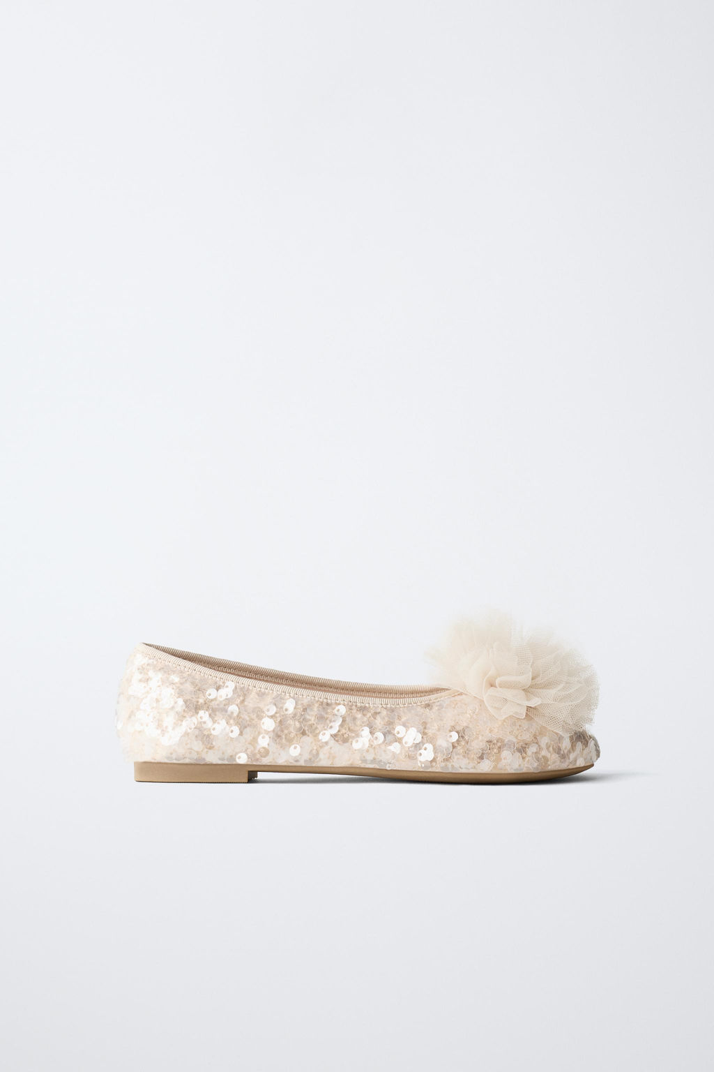 SEQUIN POMPOM BALLET FLATS