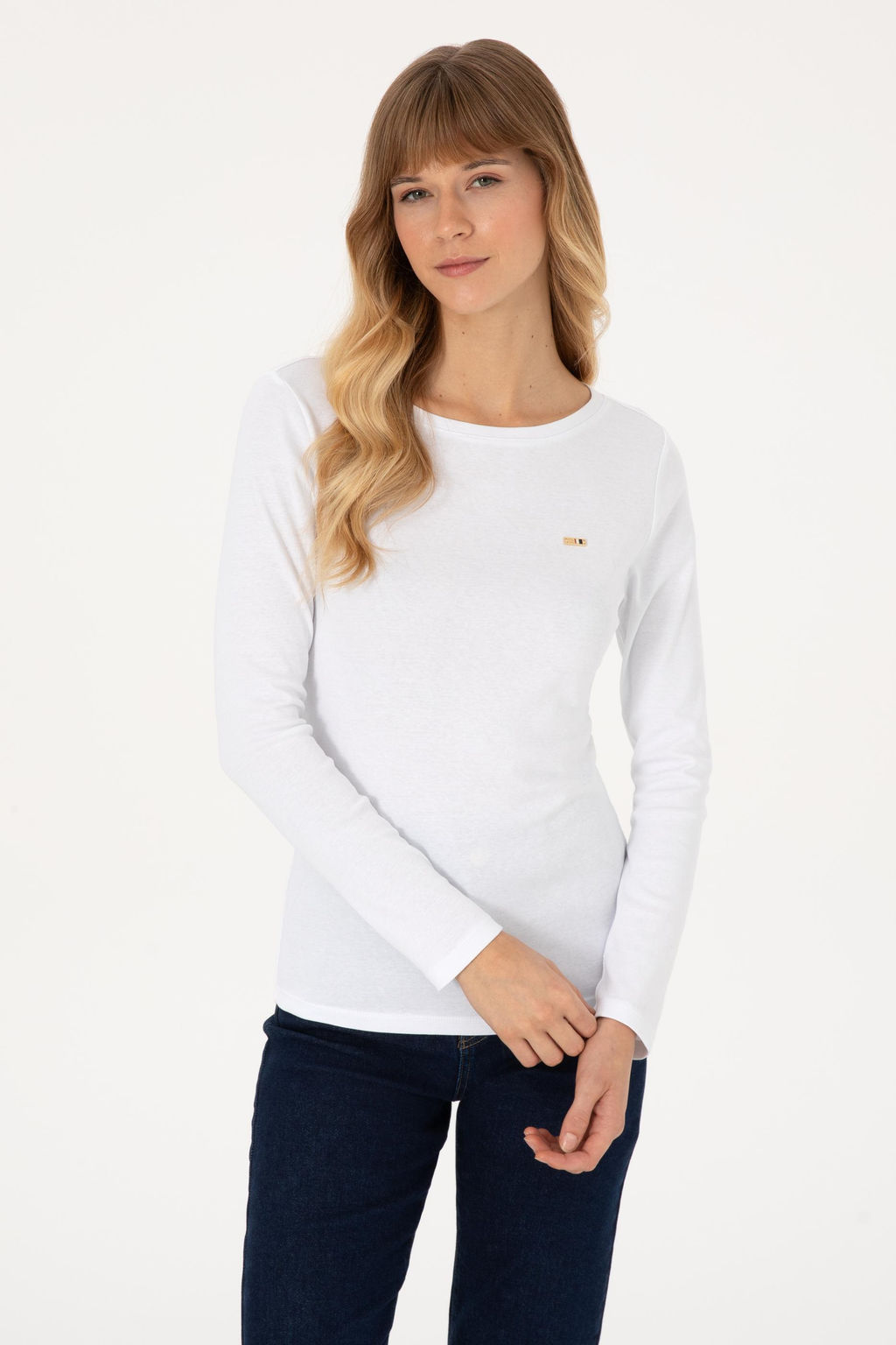 Kad_n Beyaz Slim Bisiklet Yaka Basic Sweatsh_rt