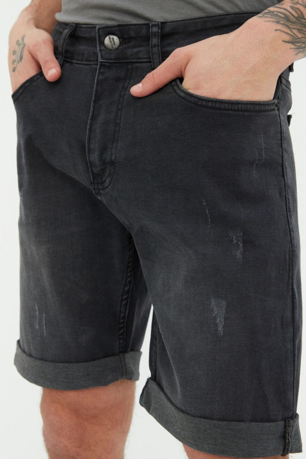 Antrasit Slim Fit T?rm?k Destroylu Denim Kot Sort TMNSS21SR0727