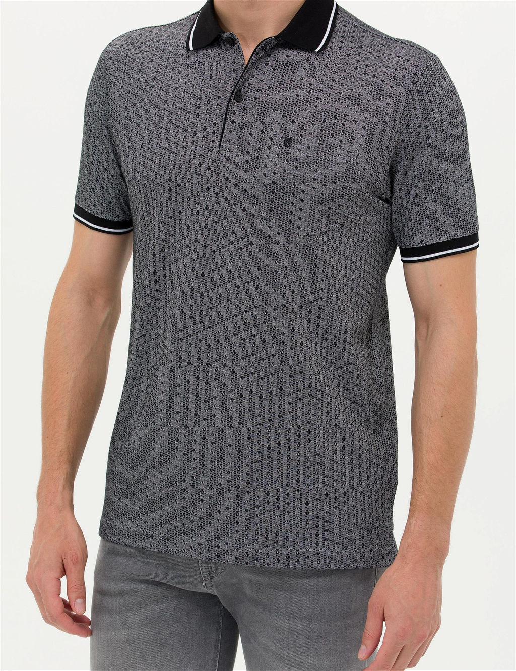 Siyah Regular Fit Bask_l_ Polo Yaka Ti__rt