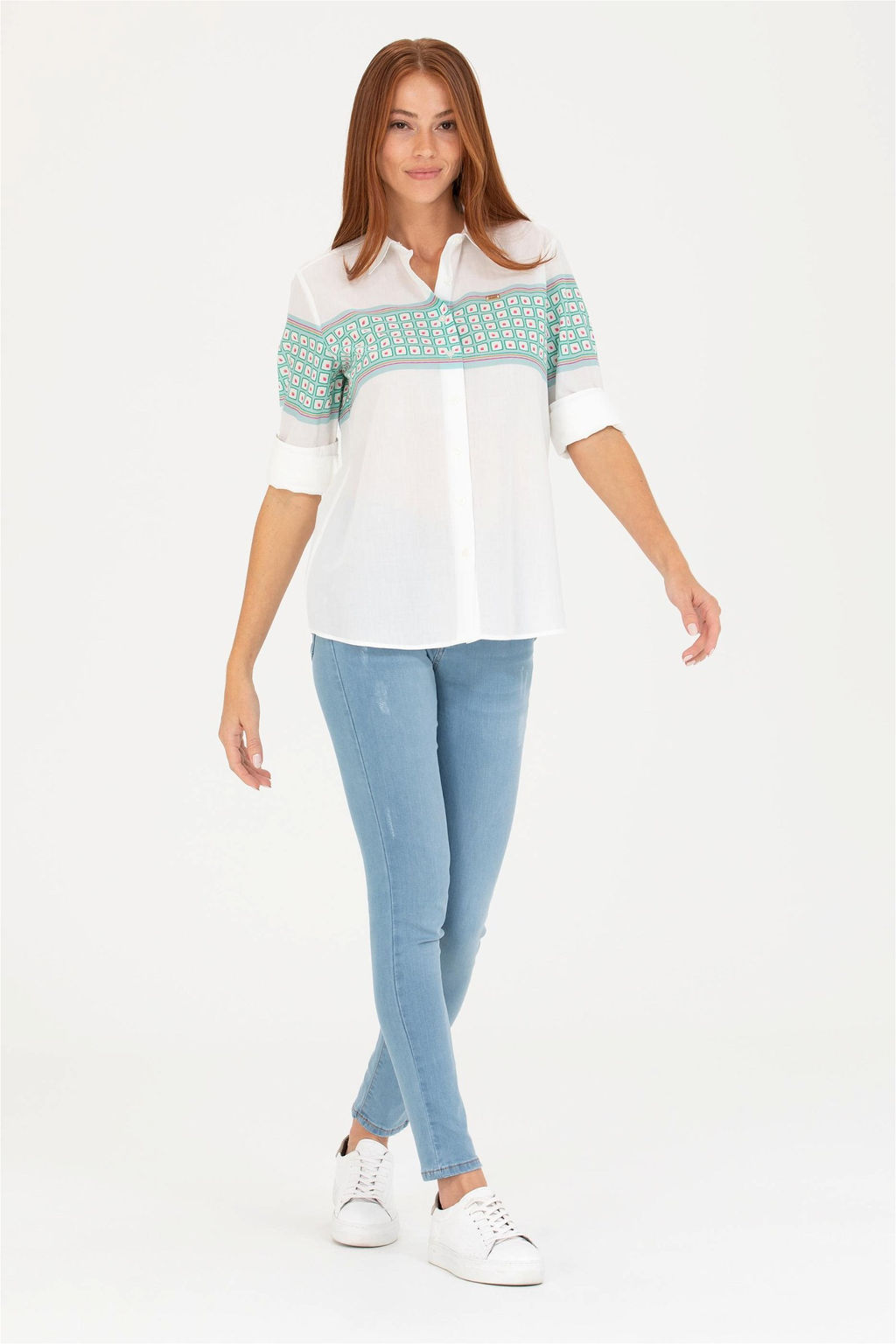 Женская рубашка цвета морской волны с длинным рукавом - U.s. polo assn фото 11