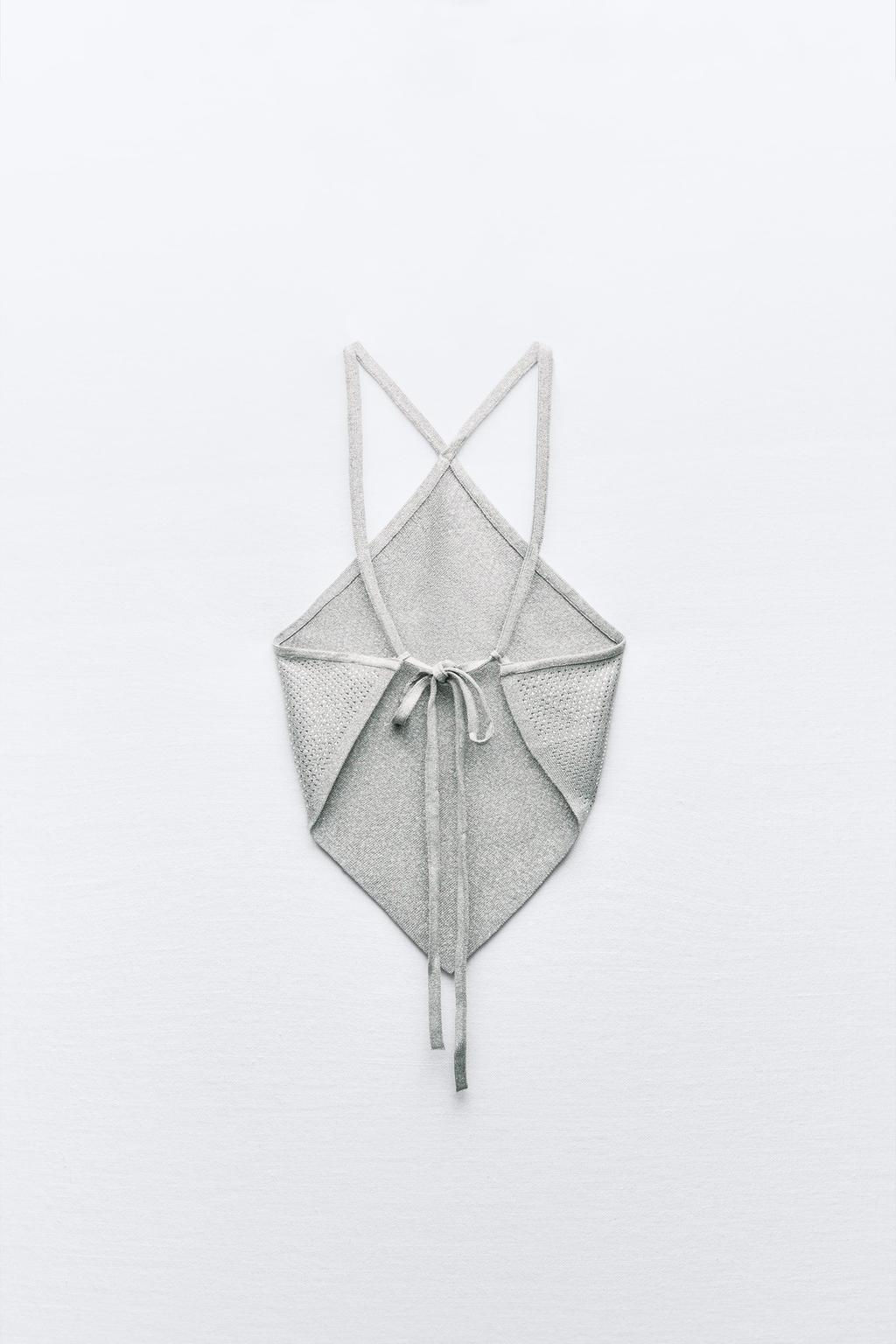KNIT OPEN BACK CROP TOP WITH RHINESTONES - Zara фото 7