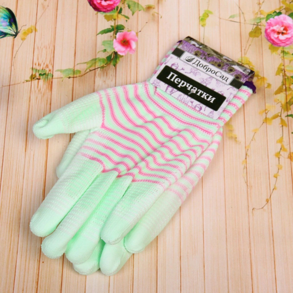 Цена за 12 шт. Перчатки нейлоновые "Радуга" с ПВХ покрытием полуоблитые, зеленые 8 р-р ДоброСад