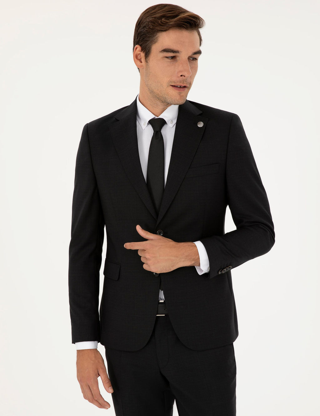 Siyah Slim Fit %100 Y_n Tak_m Elbise