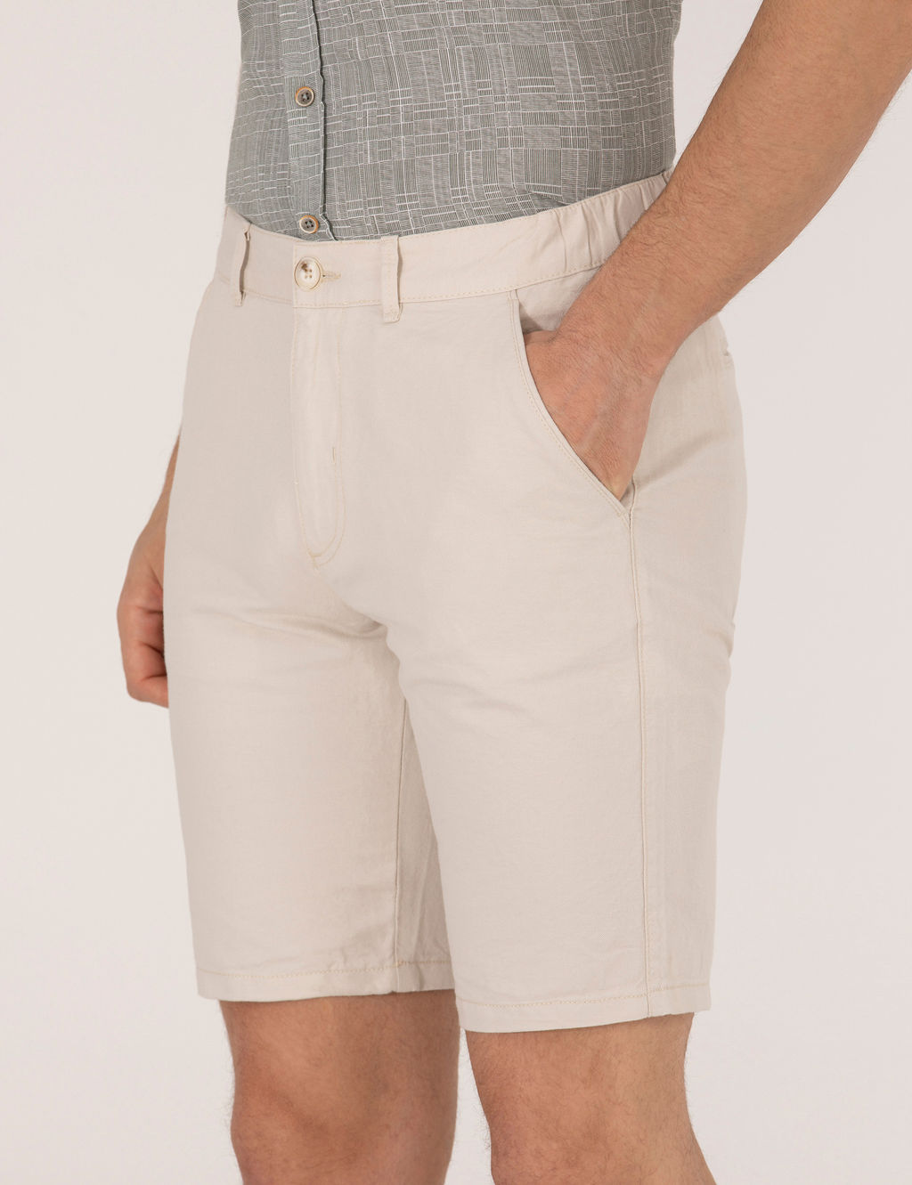 Ta_ Slim Fit Keten Kar___ml_ Beli Lastikli Bermuda _ort