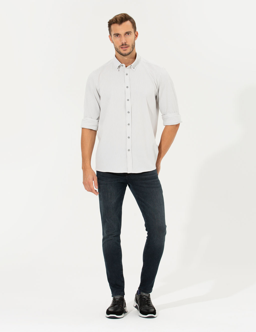 A__k Gri Slim Fit Uzun Kollu G_mlek