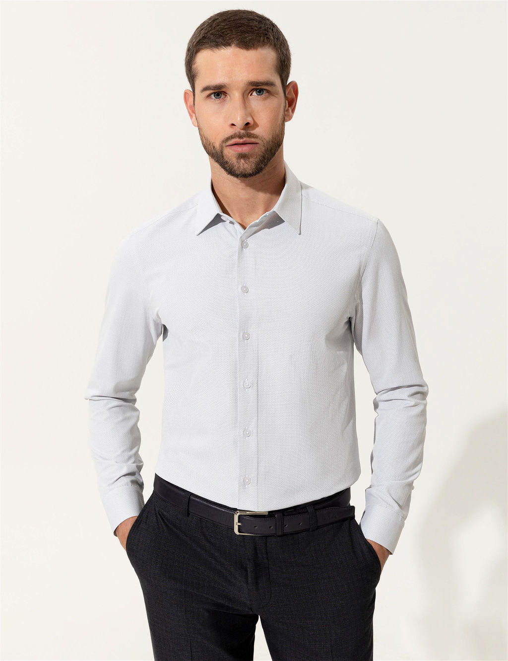 Gri Slim Fit Uzun Kollu G_mlek