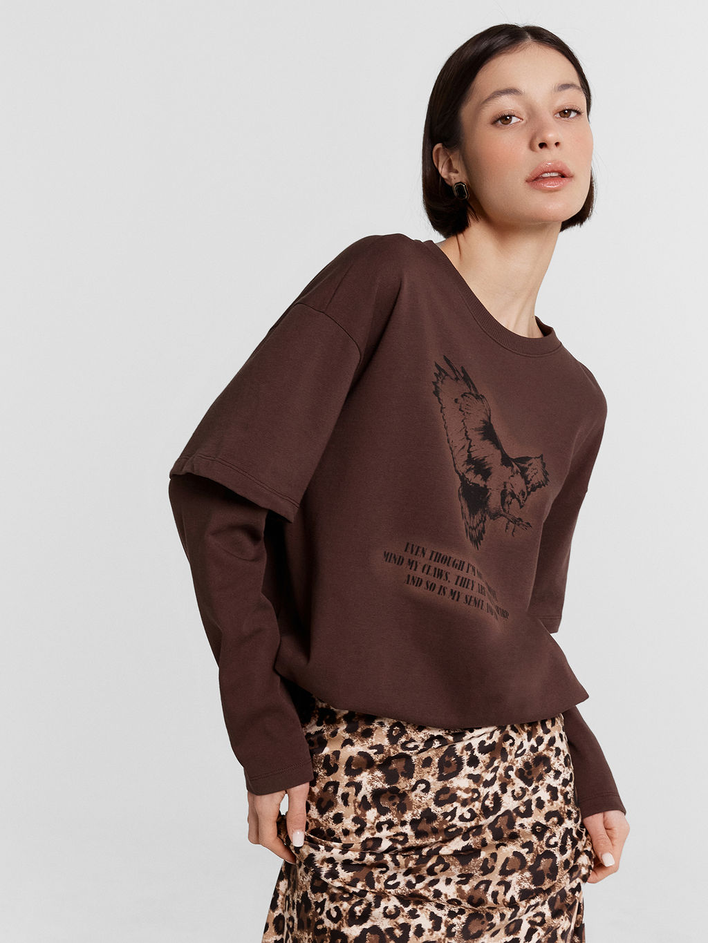 Джемпер женский коричневый с принтом шоколадное мартини +печать 122988