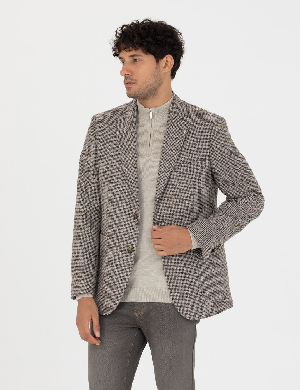 Kahverengi Slim Fit Y_n Kar___ml_ Ceket
