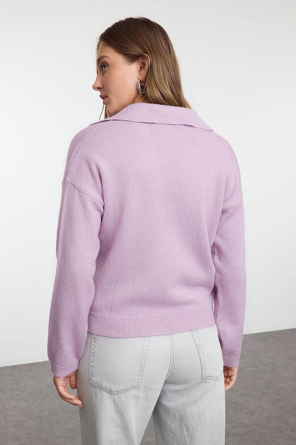 Lila Genis Kal?p Yumusak Dokulu Basic Triko Kazak TWOAW25KZ00023 - Trendyolmilla фото 5