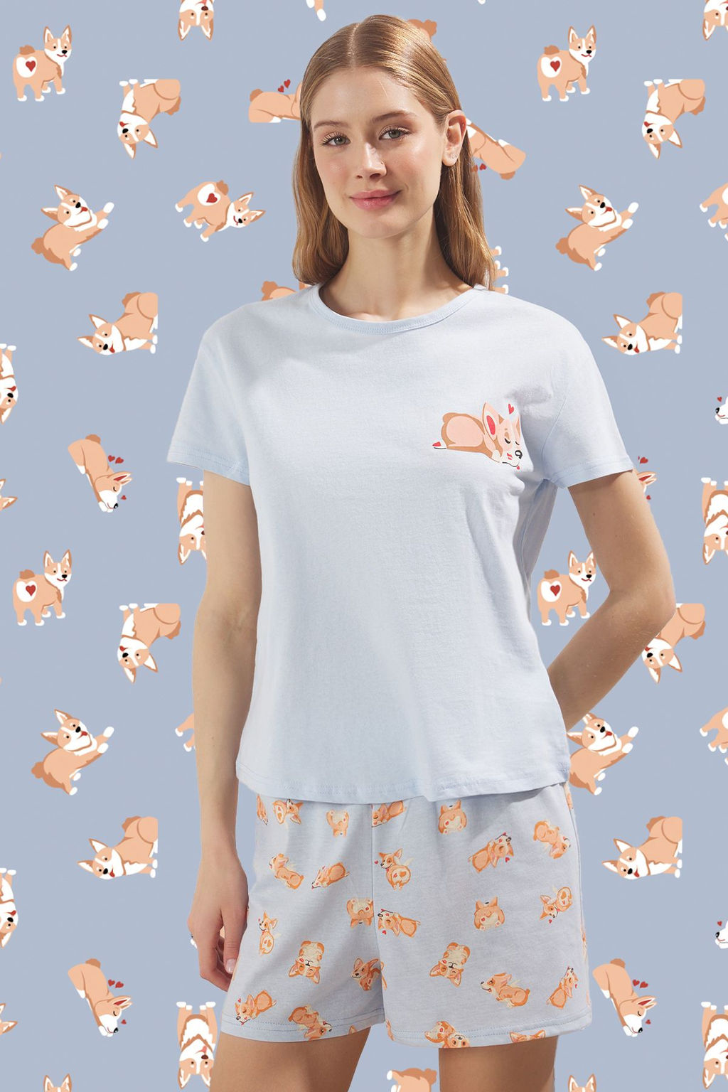 Mavi Hayvan Desenli Sortlu Orme Pijama Tak?m? THMSS24PT00198