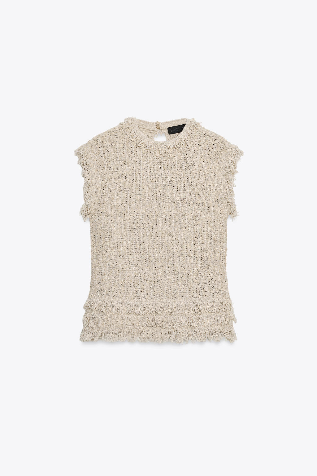TEXTURED KNIT FRINGED TOP