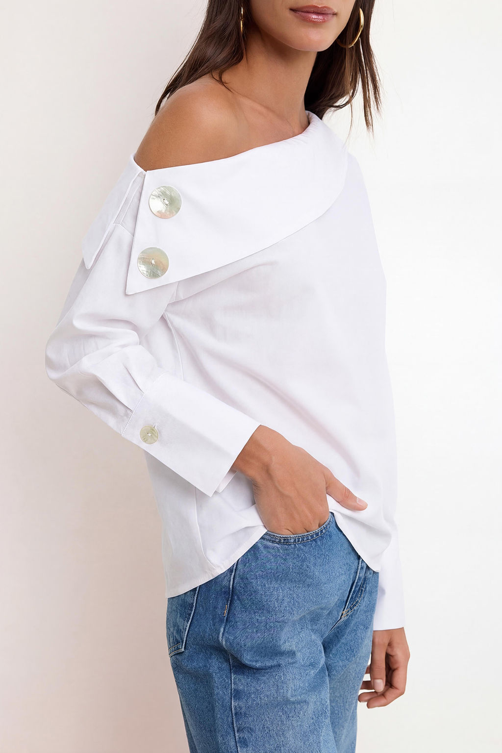 Beyaz Cizgili Asimetrik Yaka Dokuma Bluz TWOSS26BZ00666 - Trendyolmilla фото 4