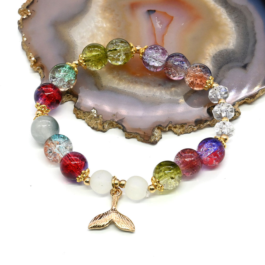 Браслет из сахарного кварца "Русалка" шарик 10мм, цв.ассорти