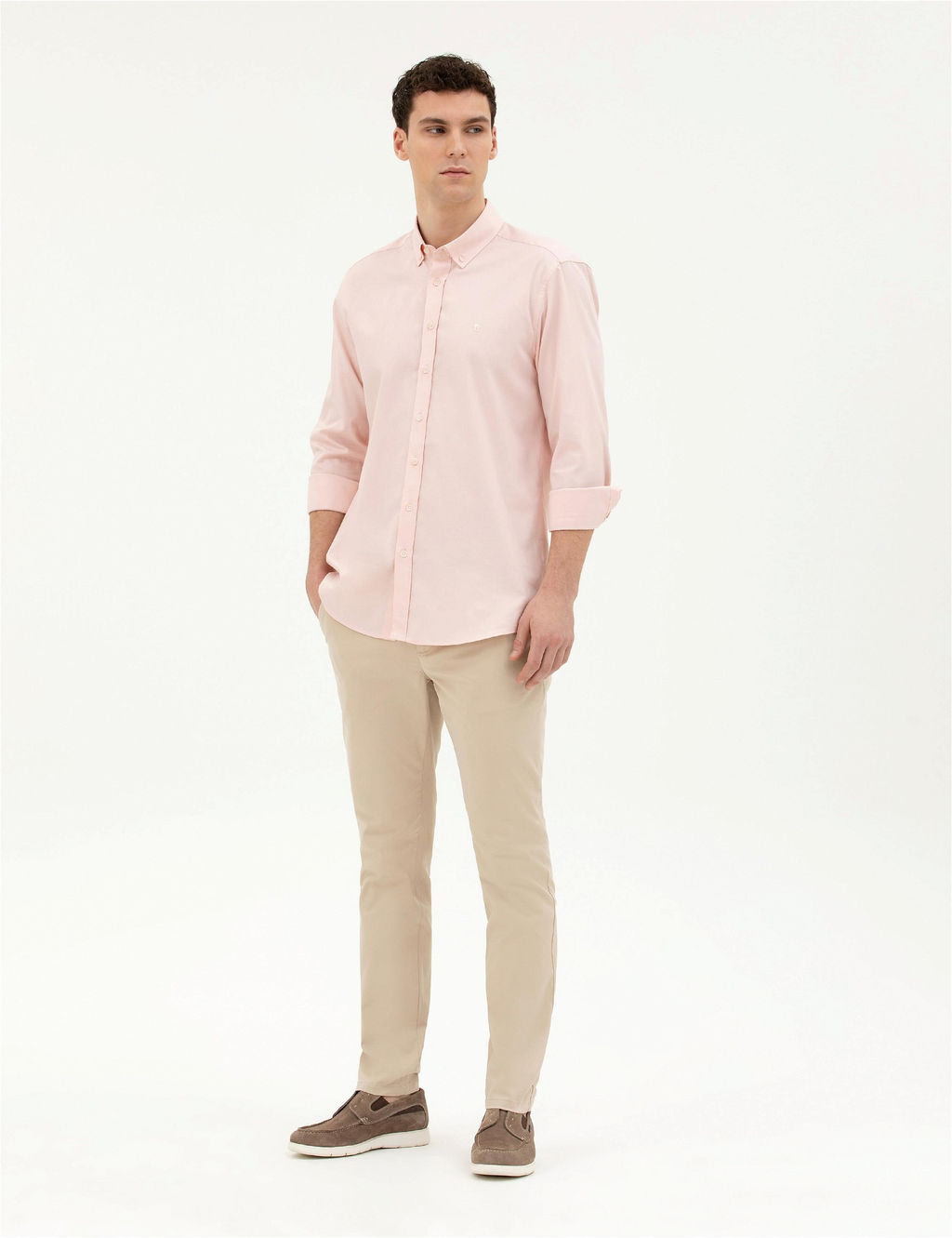 A__k Pembe Slim Fit Uzun Kollu G_mlek