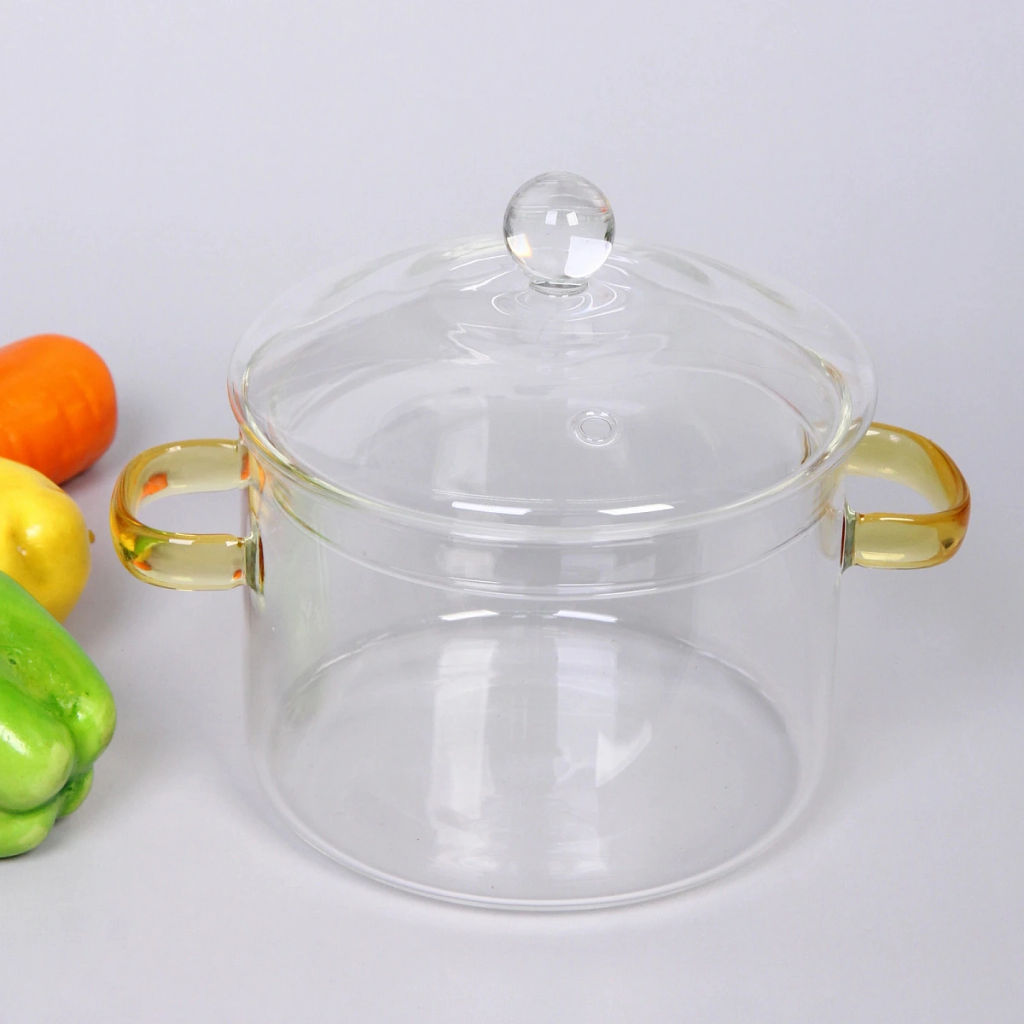 Кастрюля из боросиликатного стекла 1,5л "Хай-Тек" со стеклянными жёлтыми ручками