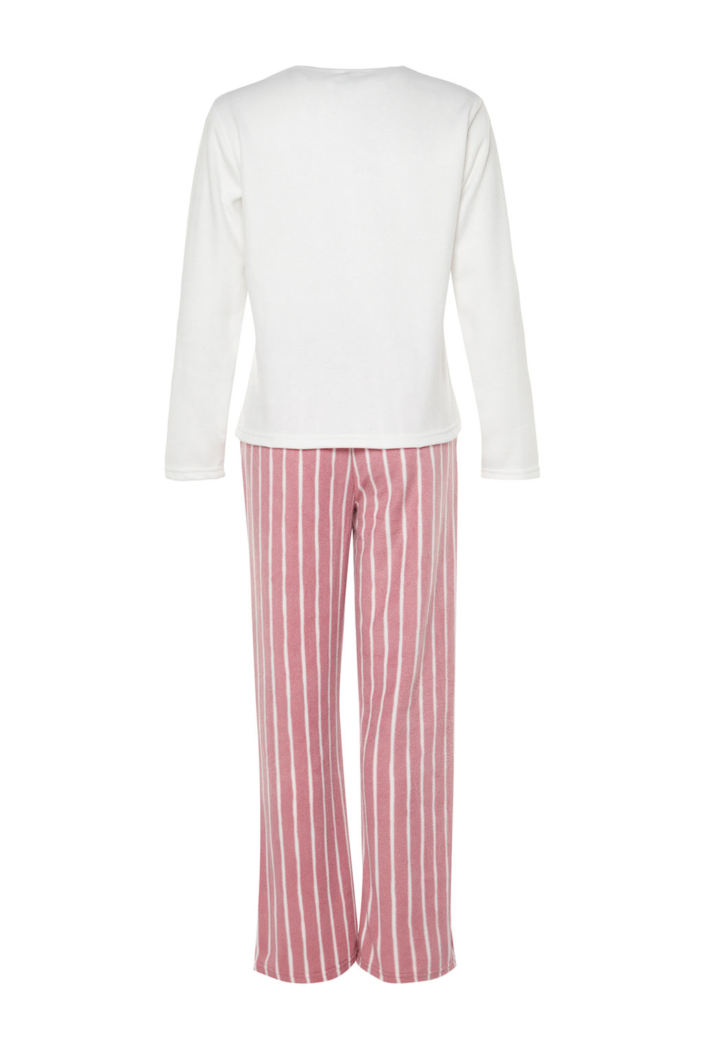 Trendyolmilla Beyaz Cizgili Polar K?sl?k Orme Pijama Tak?m? THMAW24PT00031 фото 8