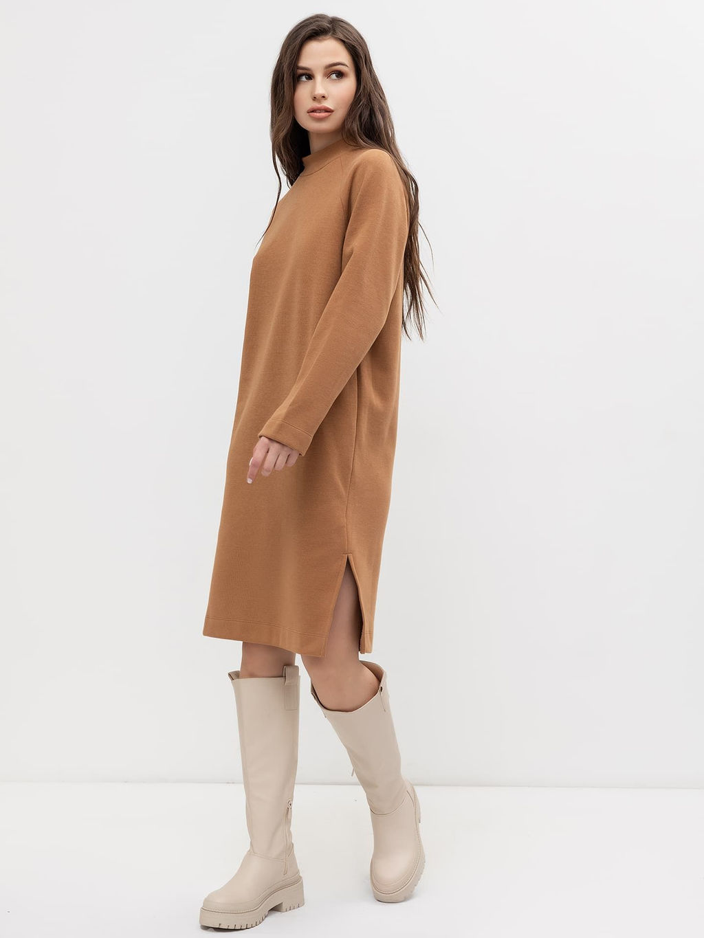 Платье из селаника с длинным рукавом в коричневом цвете - Mark formelle фото 2